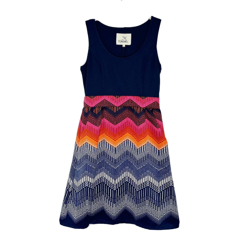 Tabitha Navy Sleeveless Chevron Fit And Flare Anthropologie Dress Size 2